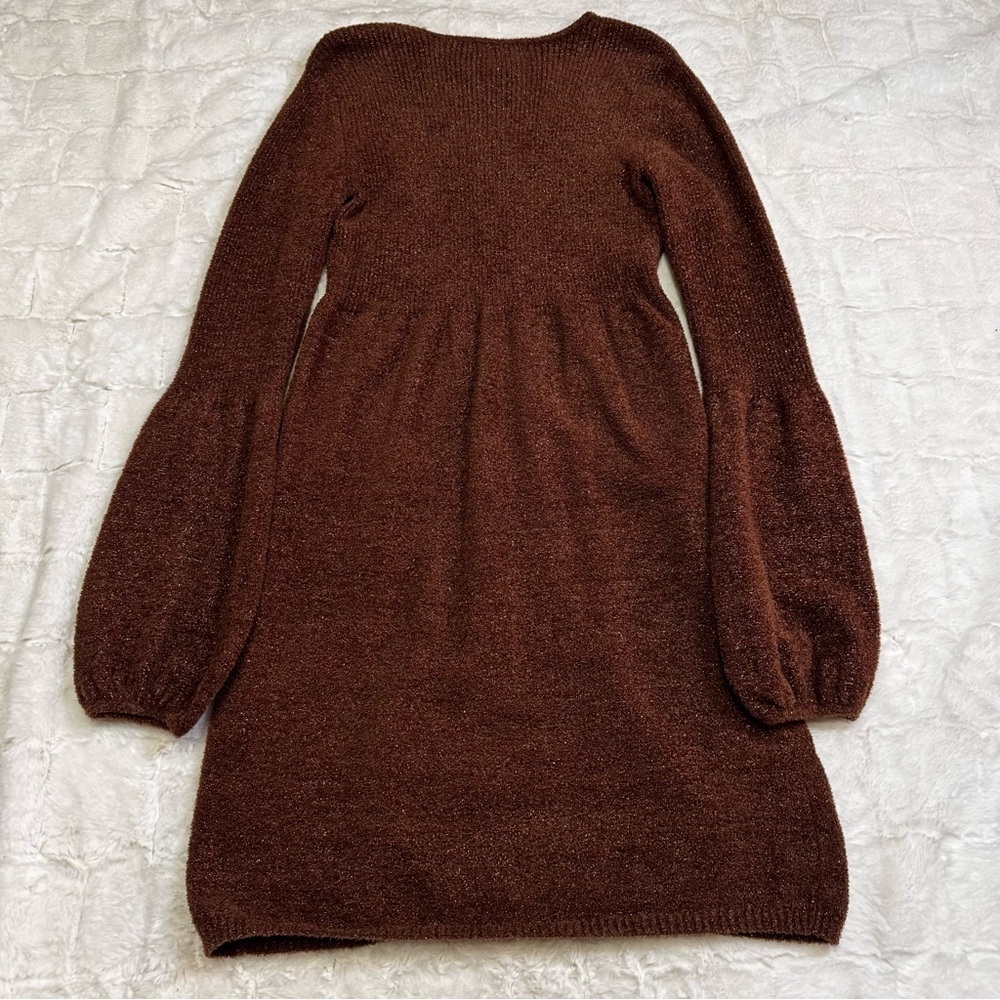 Newport News Brown Metallic Dress Size Small Balloon Sleeves Fit and Flare NWOT - Picture 4 of 13